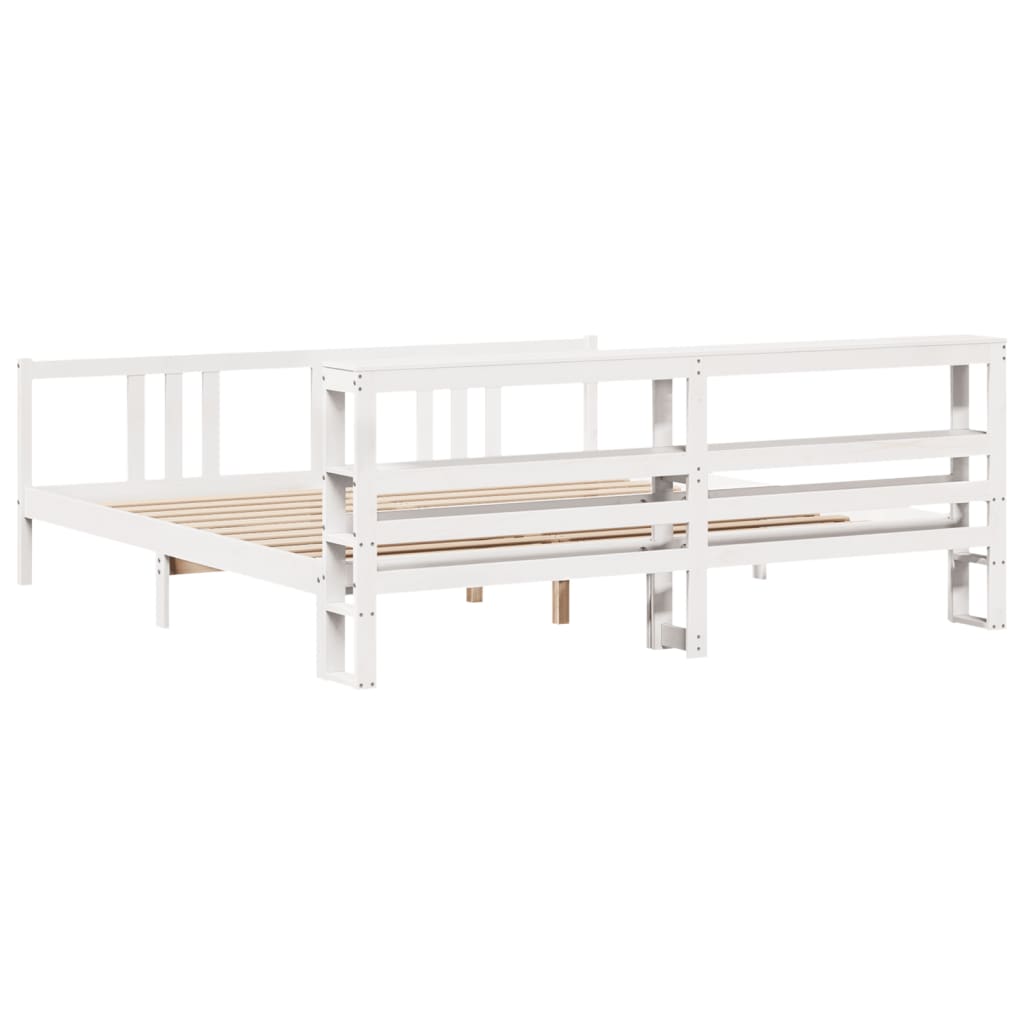 Estrutura de cama com cabeceira 200x200 cm pinho maciço branco