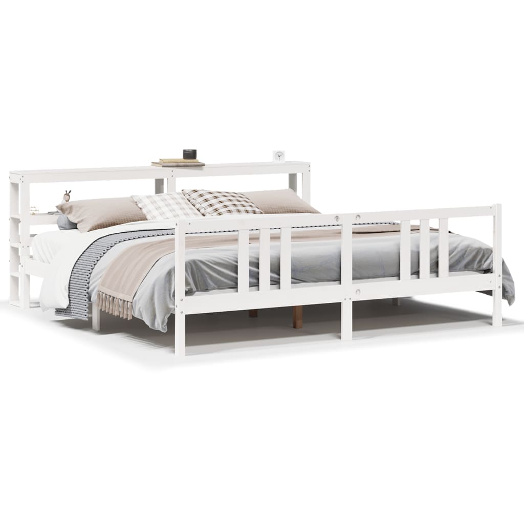 Estrutura de cama com cabeceira 200x200 cm pinho maciço branco