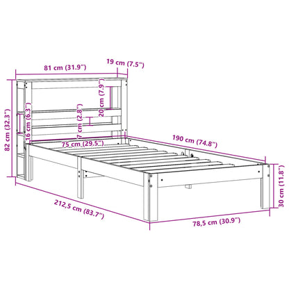 Estrutura de cama com cabeceira 75x190 cm pinho maciço