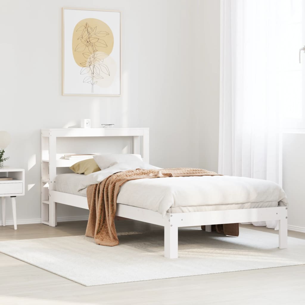 Estrutura de cama com cabeceira 90x190 cm pinho maciço branco