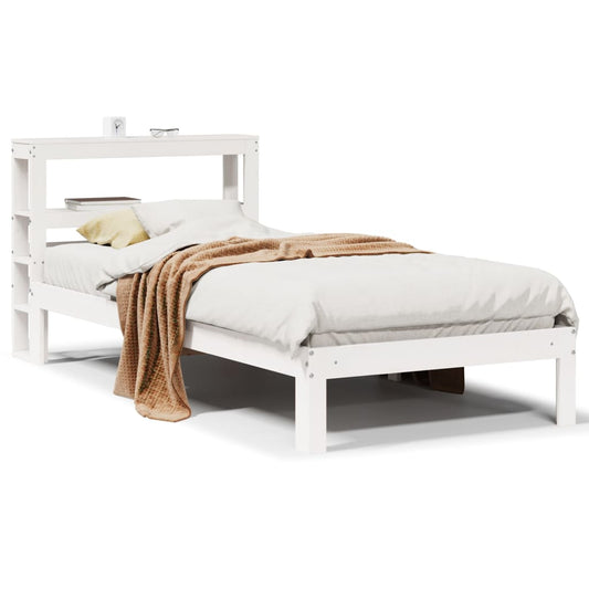 Estrutura de cama com cabeceira 100x200cm pinho maciço branco