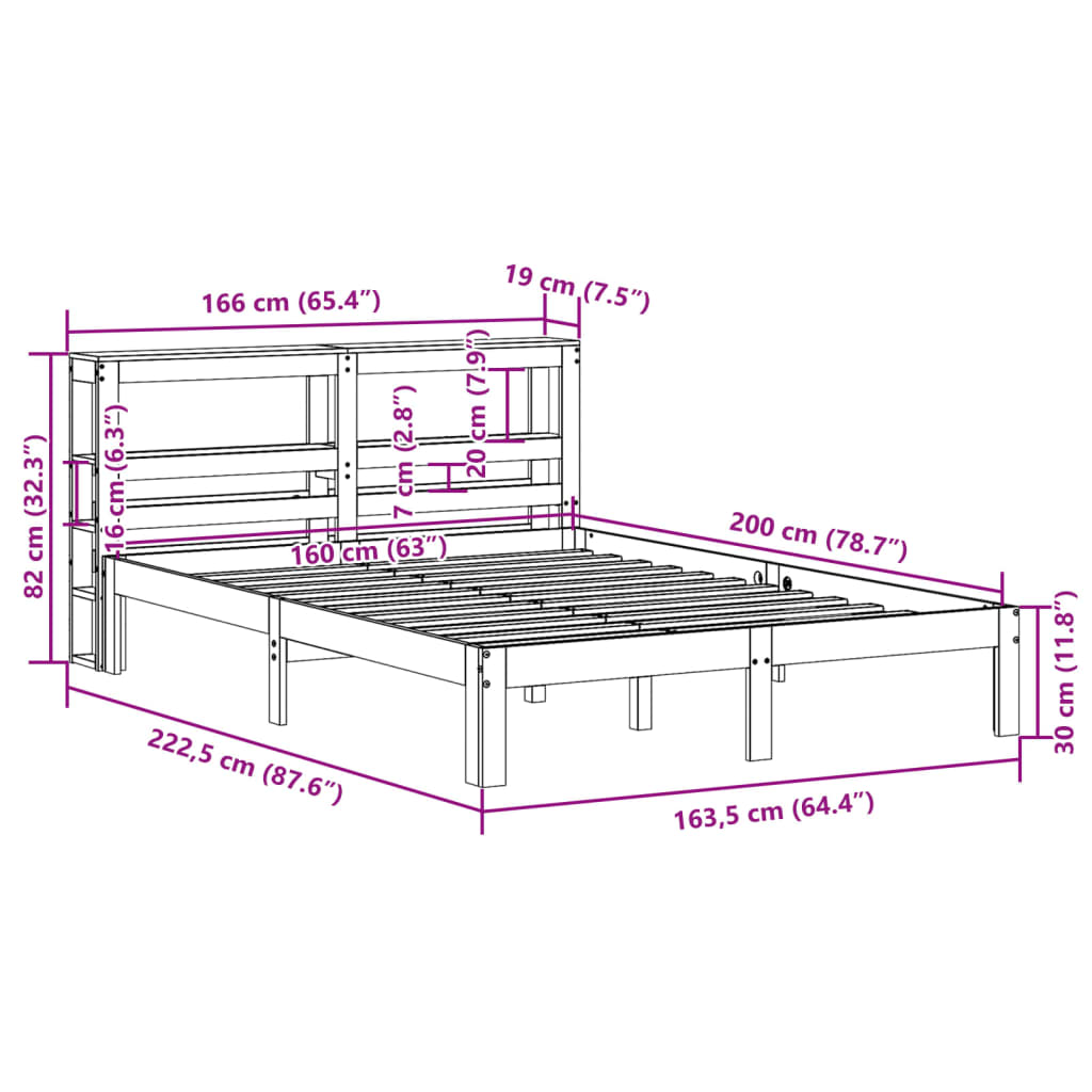 Estrutura de cama com cabeceira 160x200 cm pinho maciço