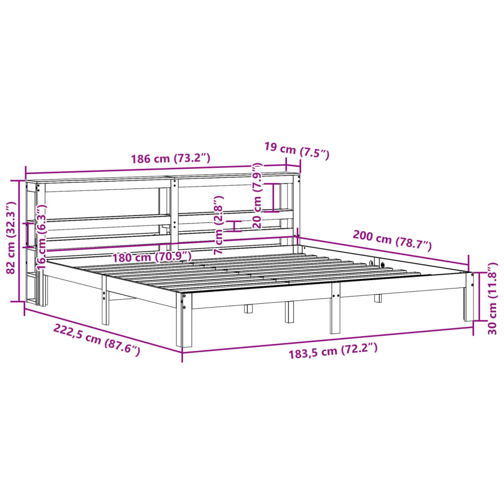 Estrutura de cama com cabeceira 180x200 cm pinho maciço