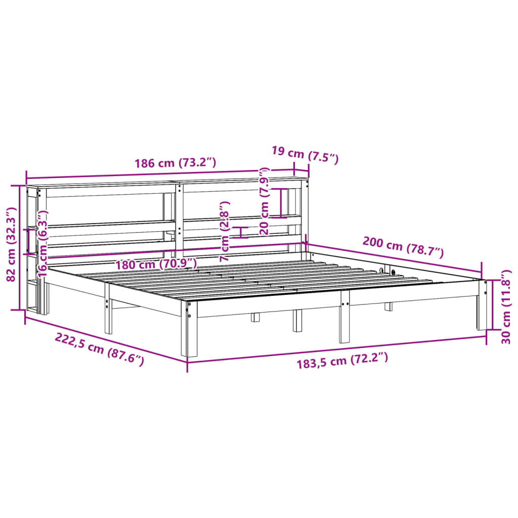 Estrutura de cama com cabeceira 180x200cm pinho maciço branco