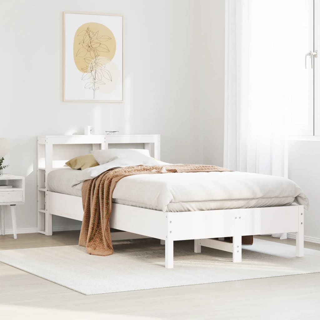 Cama sem colchão 120x190 cm madeira de pinho maciça branco