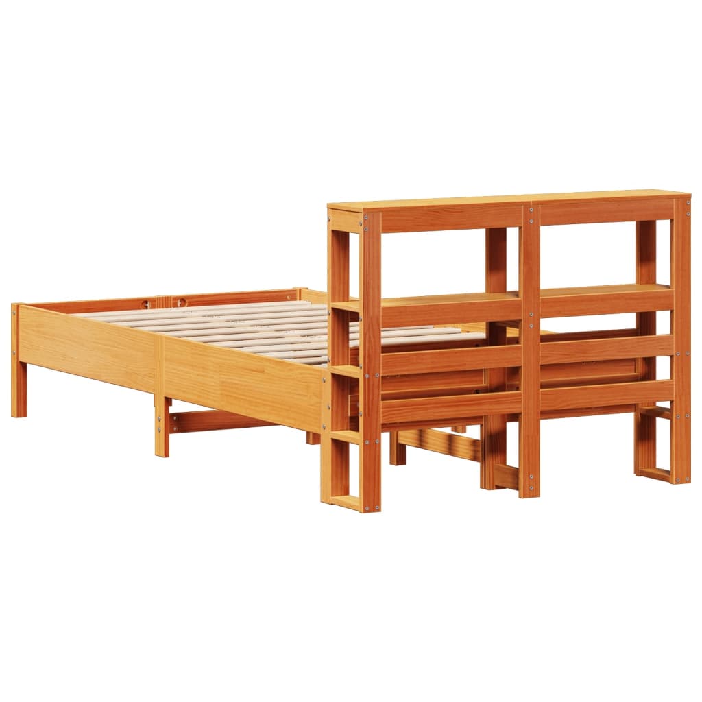 Cama sem colchão 90x190 cm madeira de pinho maciça castanho-mel