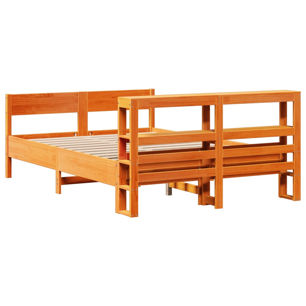 Cama sem colchão 135x190 cm madeira pinho maciça castanho-mel