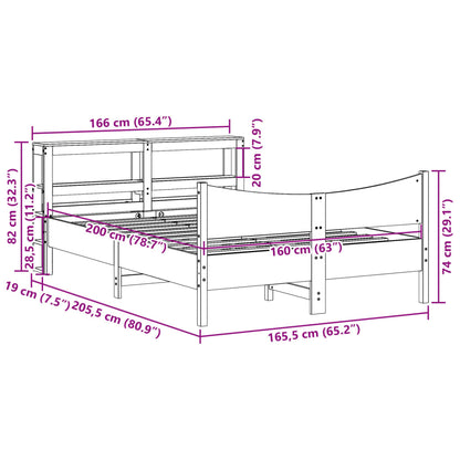 Estrutura de cama com cabeceira 160x200 cm pinho maciço