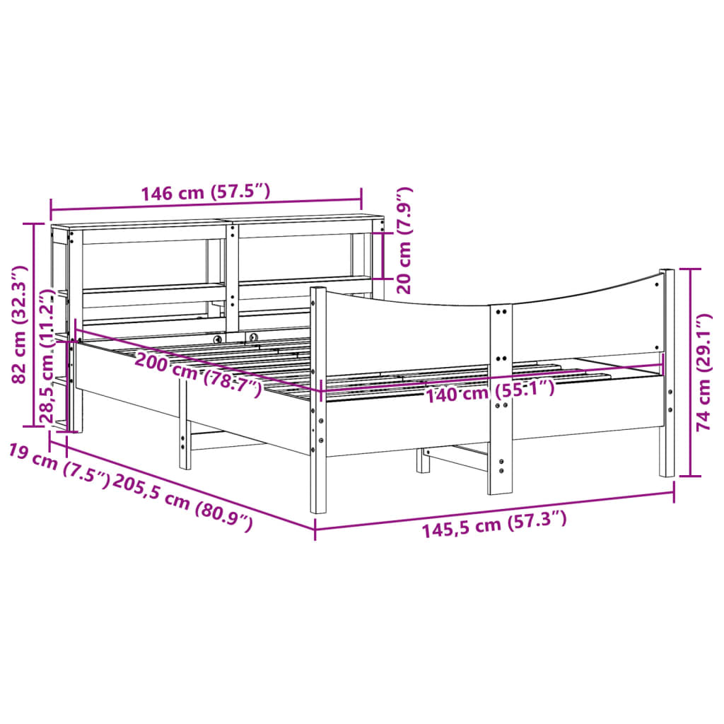 Estrutura de cama com cabeceira 140x200 cm pinho maciço branco