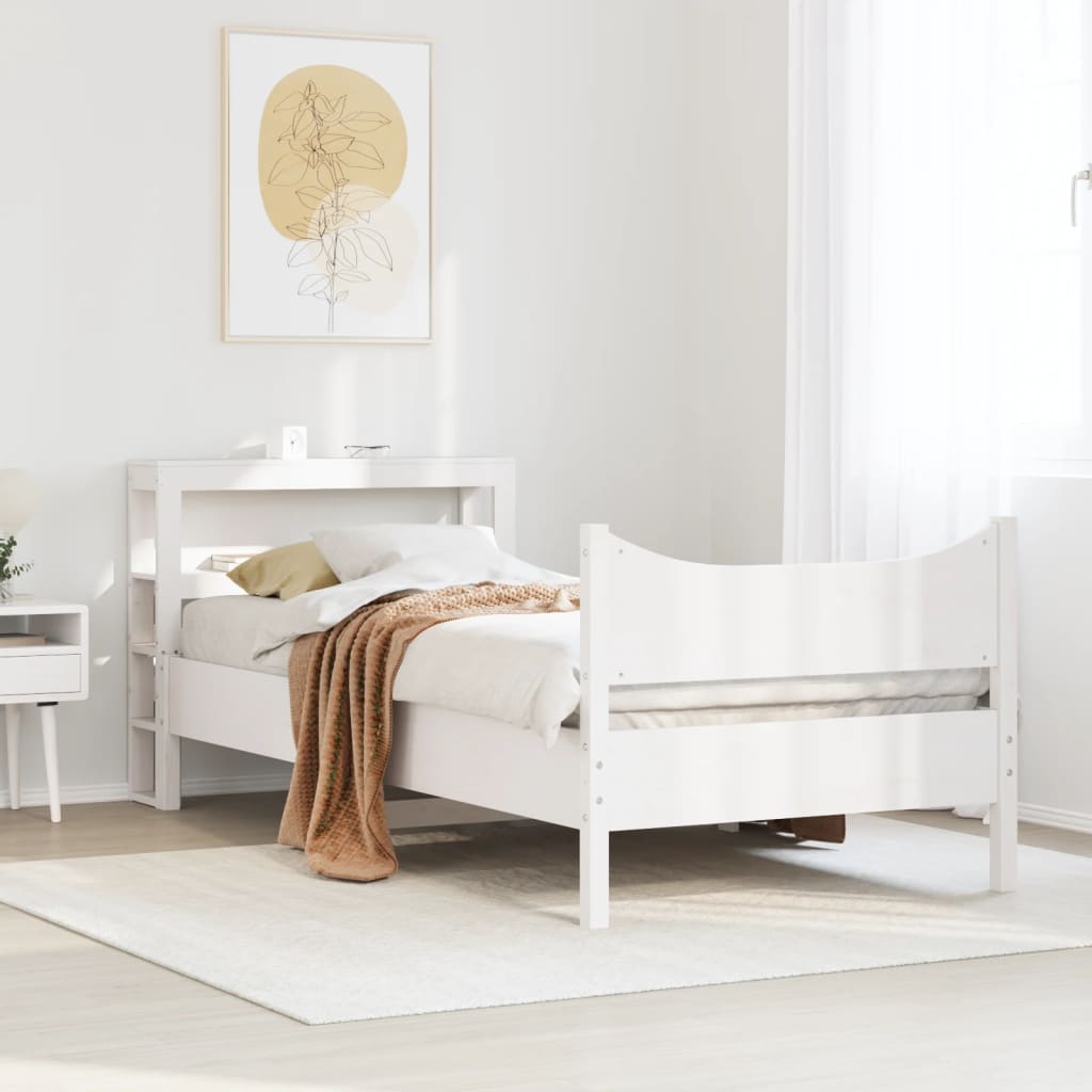 Estrutura de cama com cabeceira 100x200cm pinho maciço branco