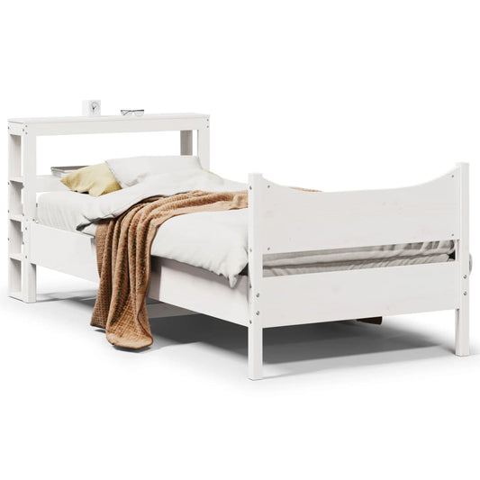 Estrutura de cama com cabeceira 100x200cm pinho maciço branco