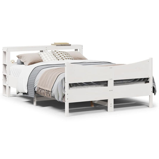 Estrutura cama c/ cabeceira 140x190 cm pinho maciço branco