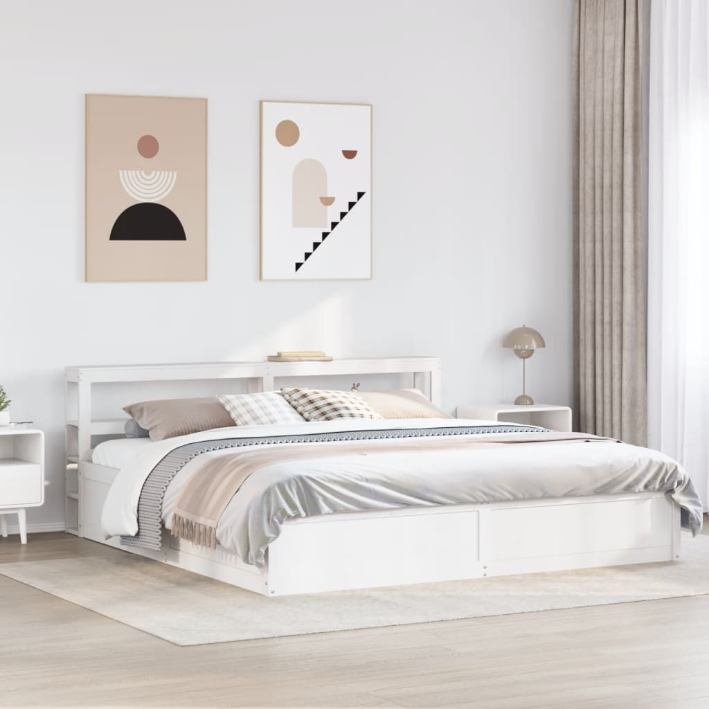 Estrutura de cama com cabeceira 200x200 cm pinho maciço branco