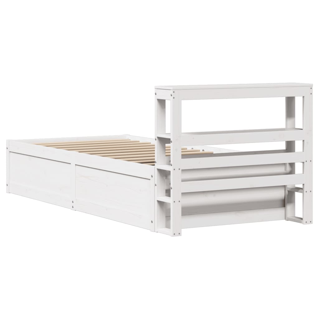 Estrutura de cama com cabeceira 100x200cm pinho maciço branco