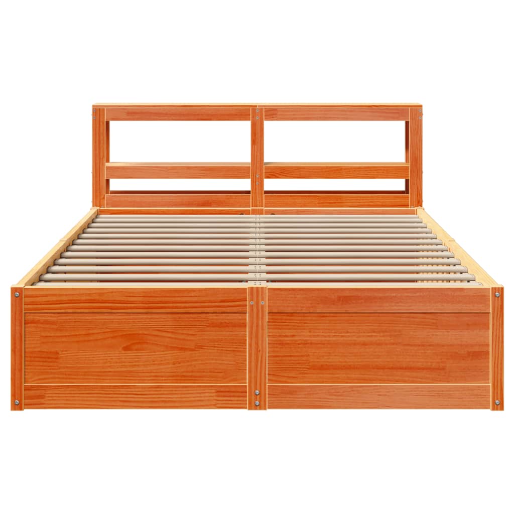 Estrutura cama c/ cabeceira 140x190cm pinho maciço castanho-mel