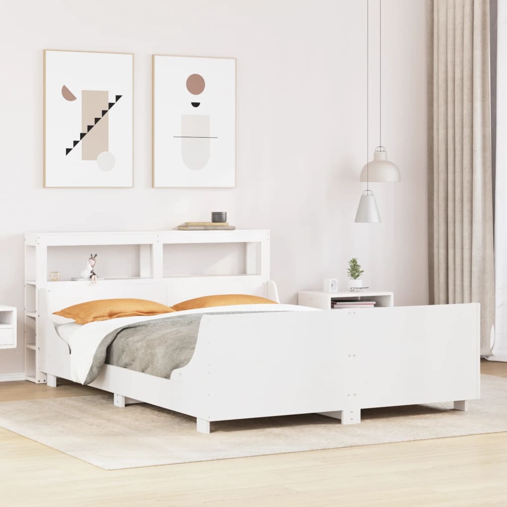 Cama sem colchão 135x190 cm madeira de pinho maciça branco