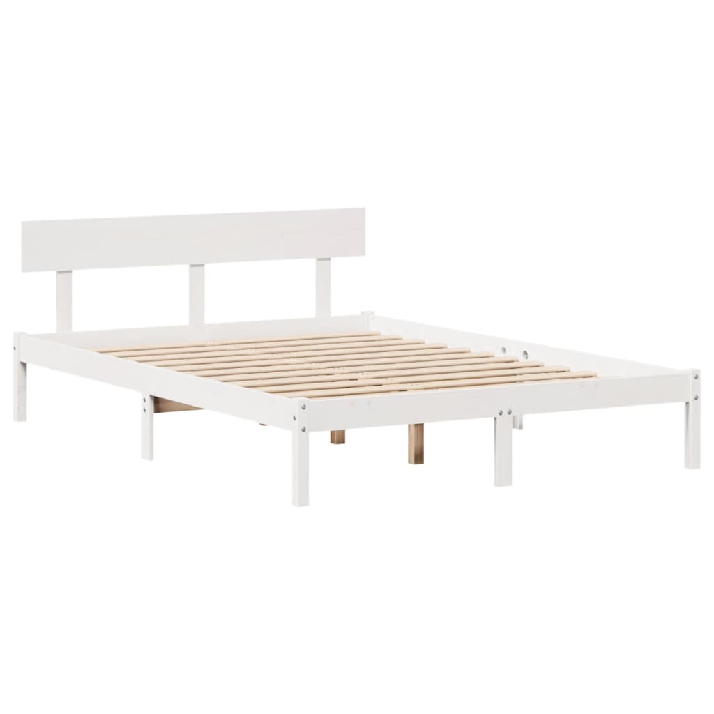 Cama sem colchão 140x200 cm madeira de pinho maciça branco