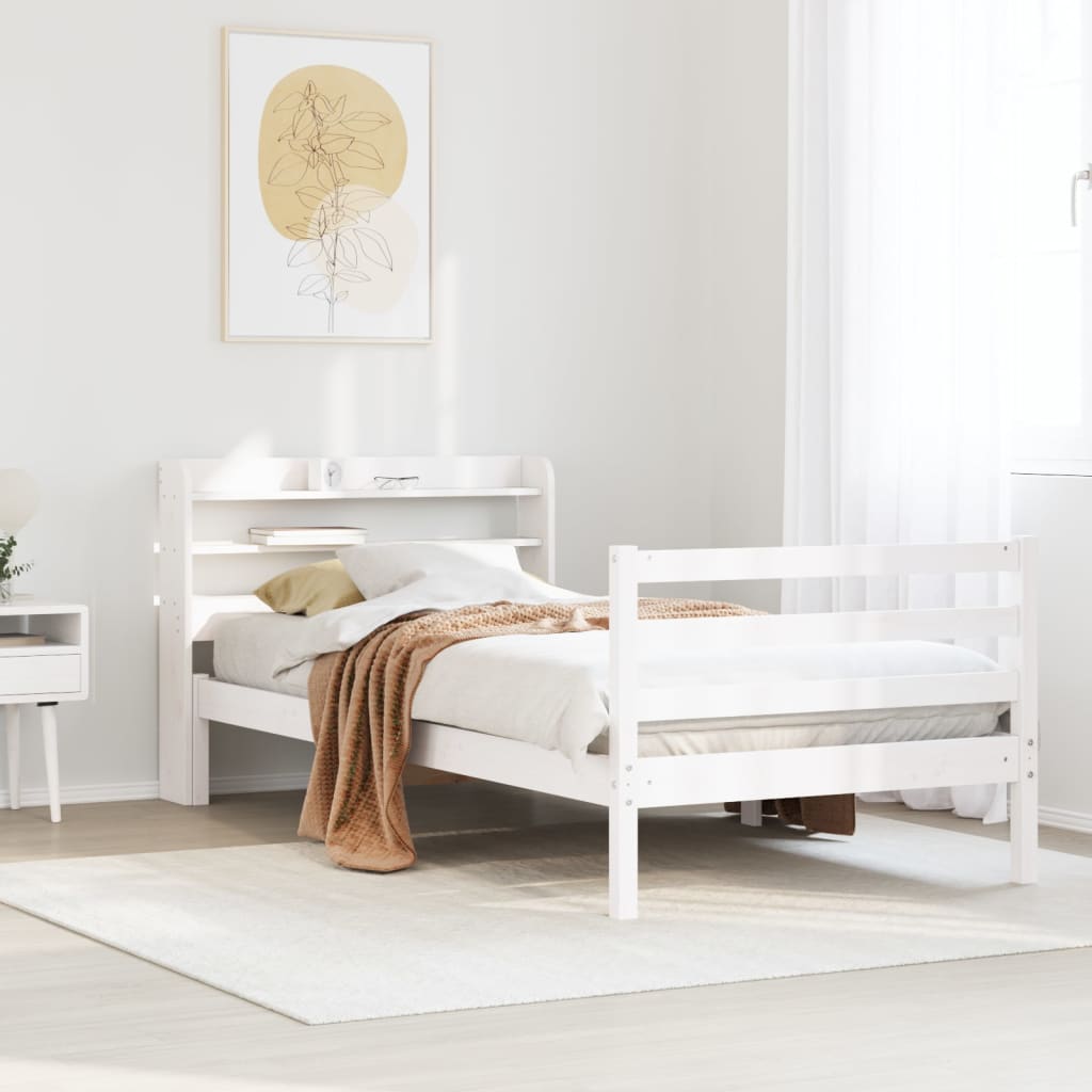 Estrutura de cama com cabeceira 90x190 cm pinho maciço branco