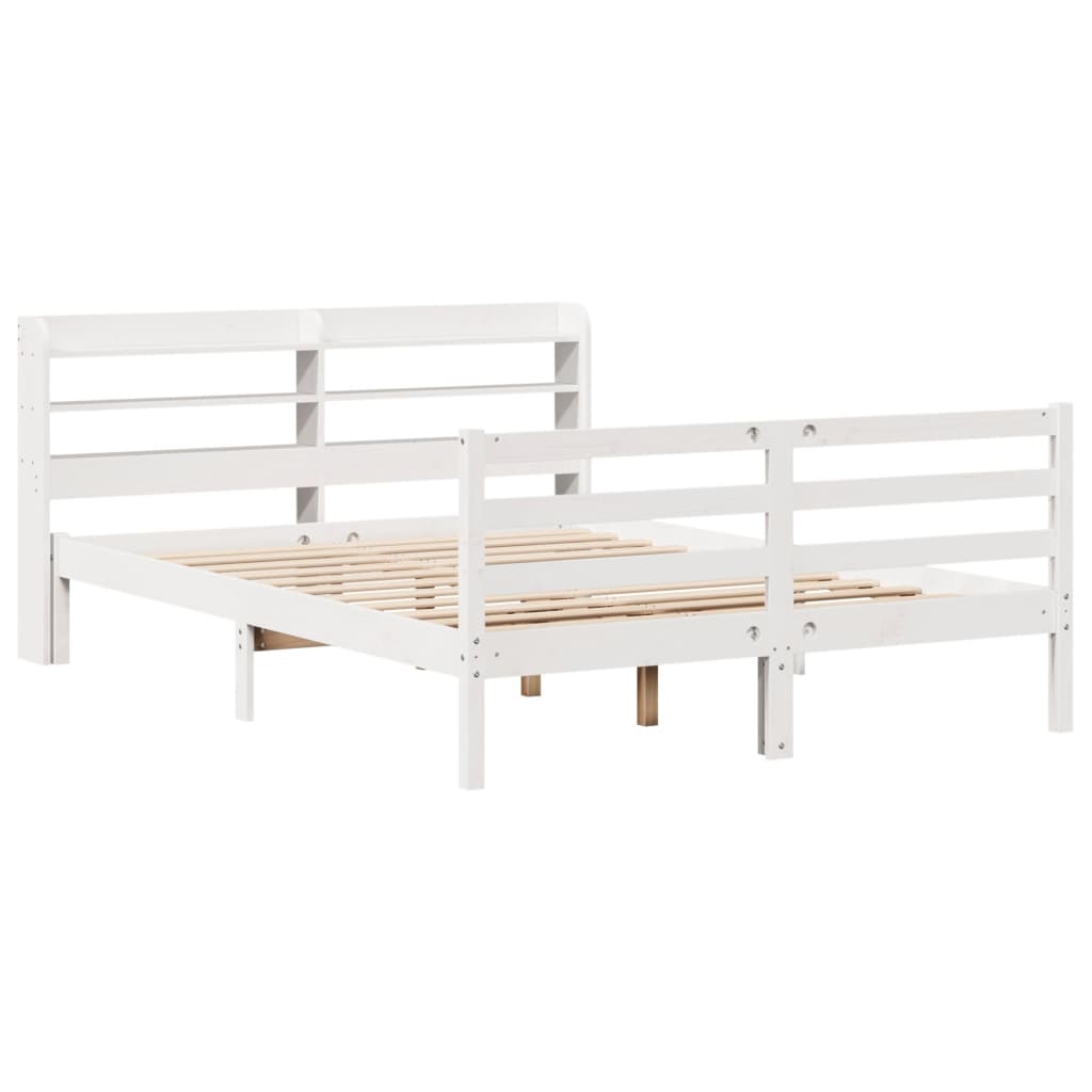 Estrutura cama c/ cabeceira 140x190 cm pinho maciço branco