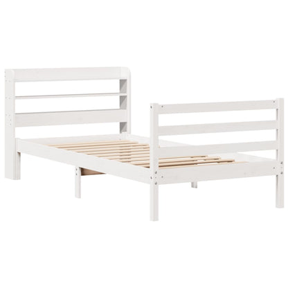 Estrutura de cama com cabeceira 100x200cm pinho maciço branco