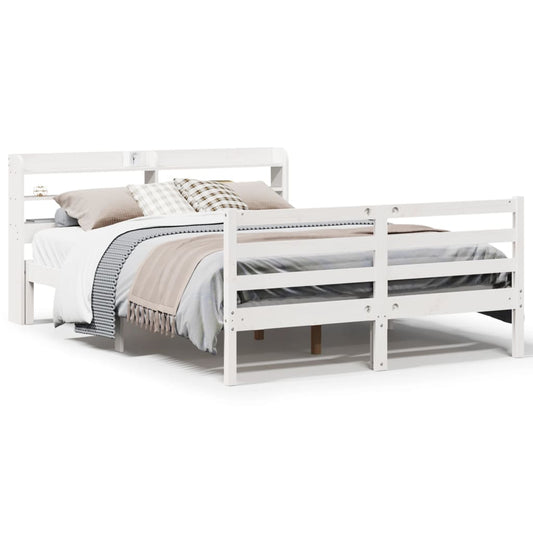 Estrutura de cama com cabeceira 160x200 cm pinho maciço branco