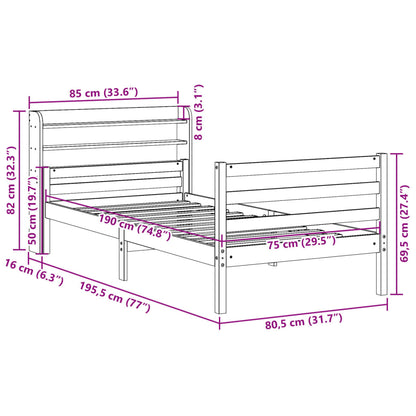 Estrutura de cama com cabeceira 75x190 cm pinho maciço