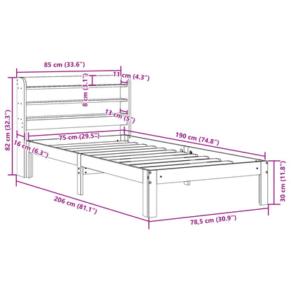 Estrutura de cama com cabeceira 75x190 cm pinho maciço