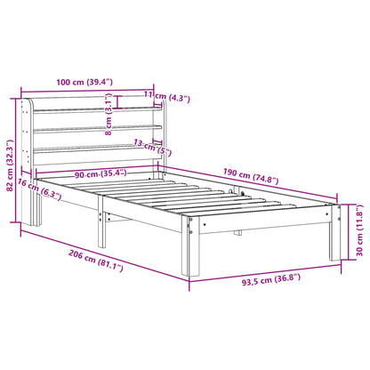 Estrutura de cama com cabeceira 90x190 cm pinho maciço