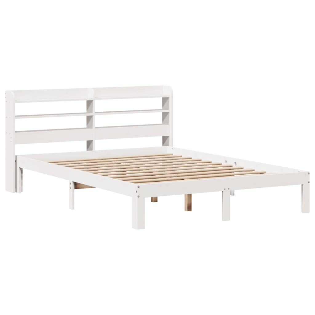 Estrutura cama c/ cabeceira 140x190 cm pinho maciço branco