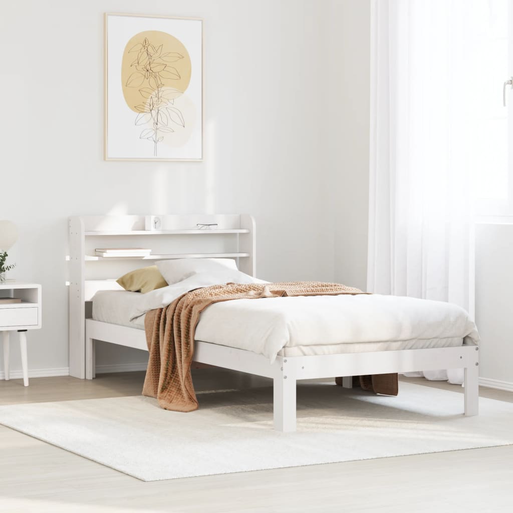 Estrutura de cama com cabeceira 100x200cm pinho maciço branco