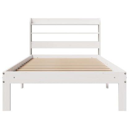 Estrutura de cama com cabeceira 100x200cm pinho maciço branco