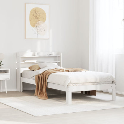 Estrutura de cama com cabeceira 100x200cm pinho maciço branco