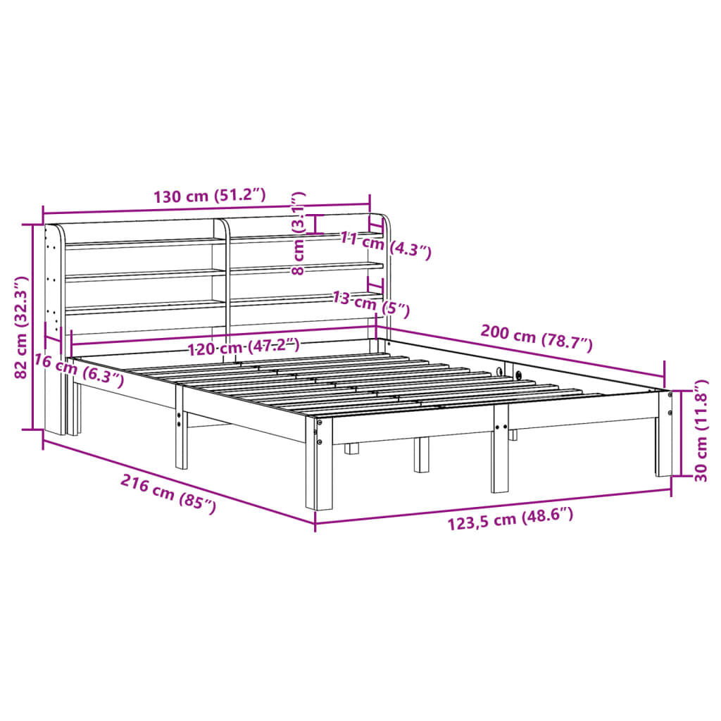 Estrutura de cama com cabeceira 120x200 cm pinho maciço branco