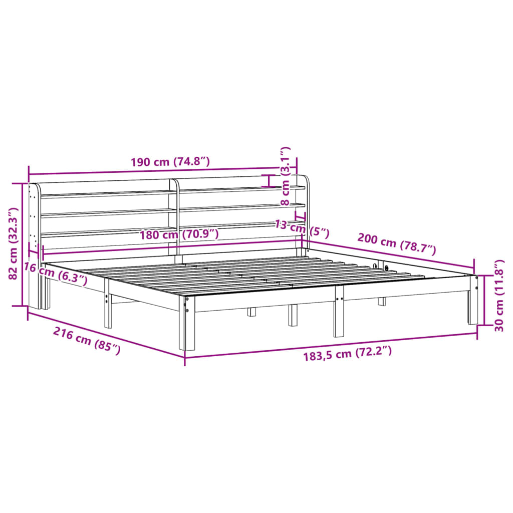 Estrutura de cama com cabeceira 180x200cm pinho maciço branco