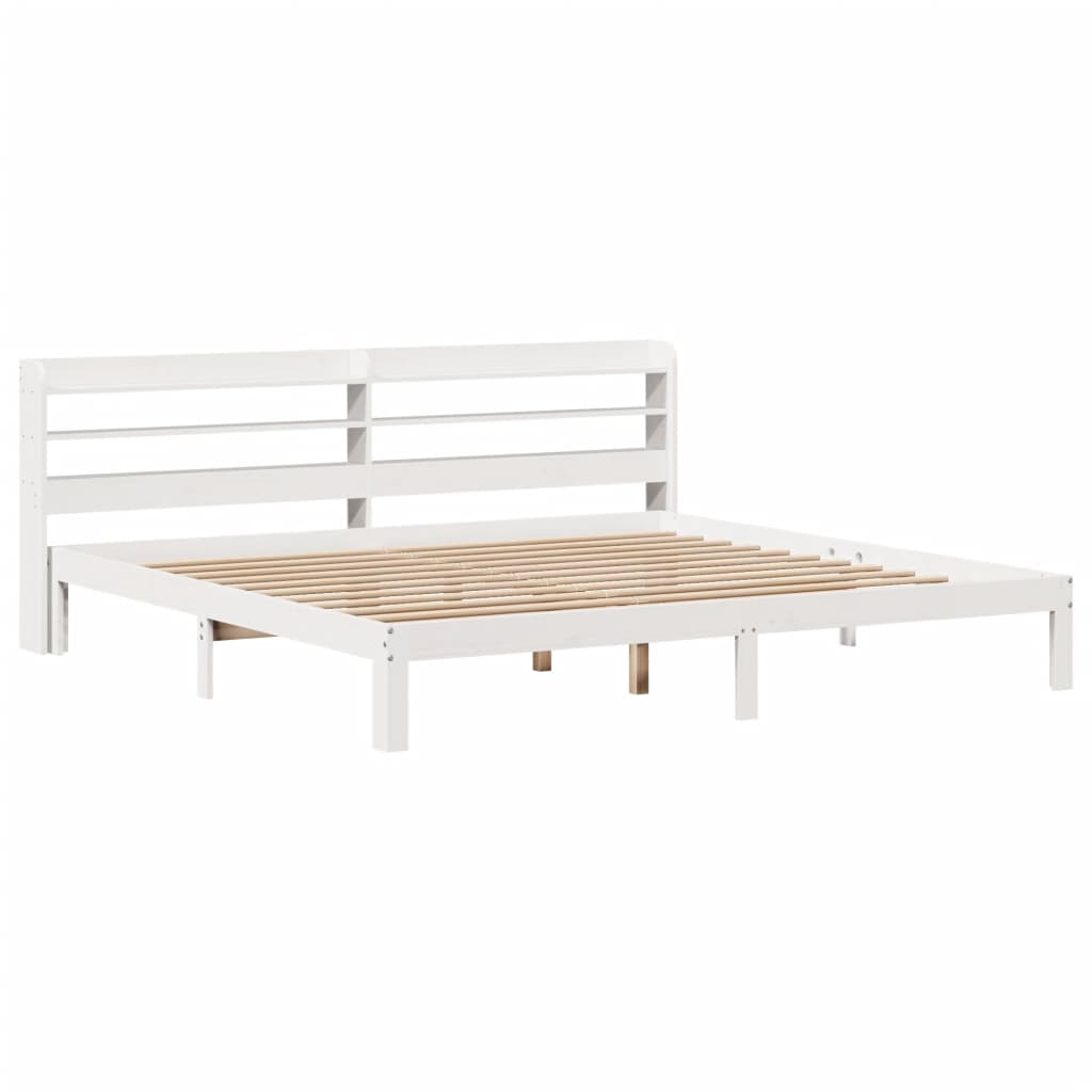 Estrutura de cama com cabeceira 200x200 cm pinho maciço branco