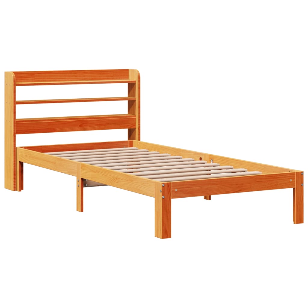 Cama sem colchão 90x190 cm madeira de pinho maciça castanho-mel