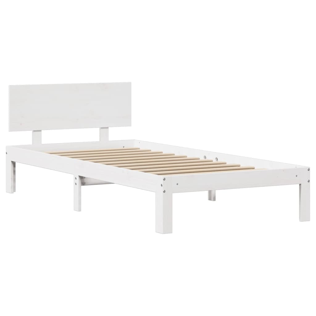 Estrutura de cama com cabeceira 90x190 cm pinho maciço branco