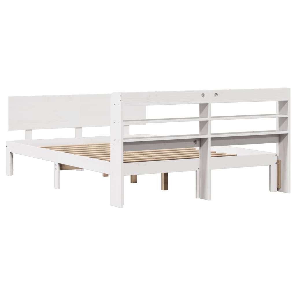 Estrutura cama c/ cabeceira 140x190 cm pinho maciço branco