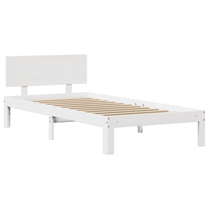 Estrutura de cama com cabeceira 100x200cm pinho maciço branco