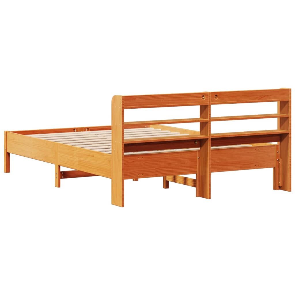 Cama sem colchão 135x190 cm madeira pinho maciça castanho-mel