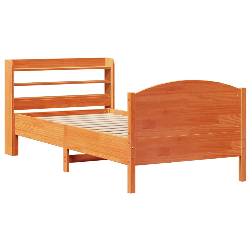 Cama sem colchão 90x190 cm madeira de pinho maciça castanho-mel