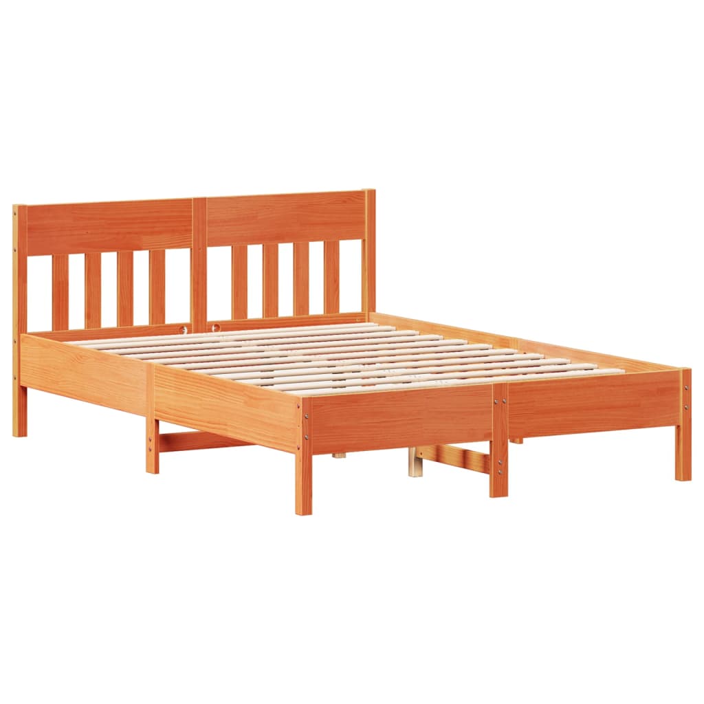 Cama sem colchão 135x190 cm madeira pinho maciça castanho-mel