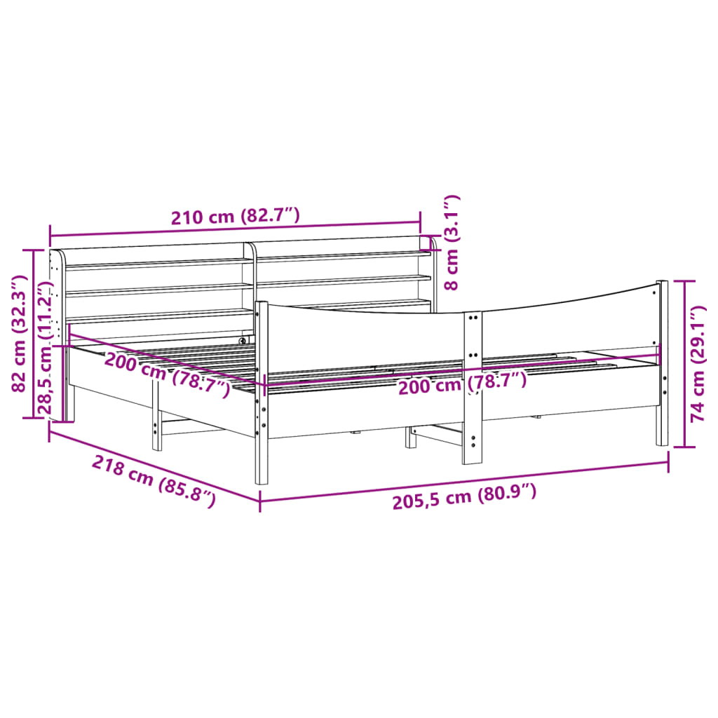 Estrutura de cama com cabeceira 200x200 cm pinho maciço