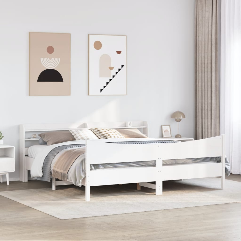 Estrutura de cama com cabeceira 200x200 cm pinho maciço branco