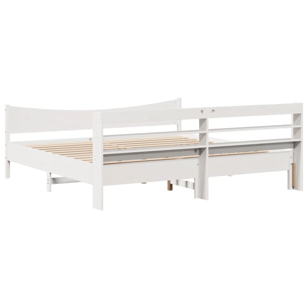 Estrutura de cama com cabeceira 200x200 cm pinho maciço branco