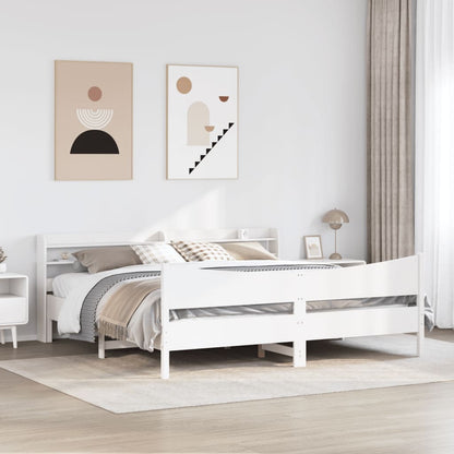 Estrutura de cama com cabeceira 180x200cm pinho maciço branco