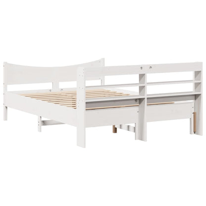 Estrutura de cama com cabeceira 160x200 cm pinho maciço branco