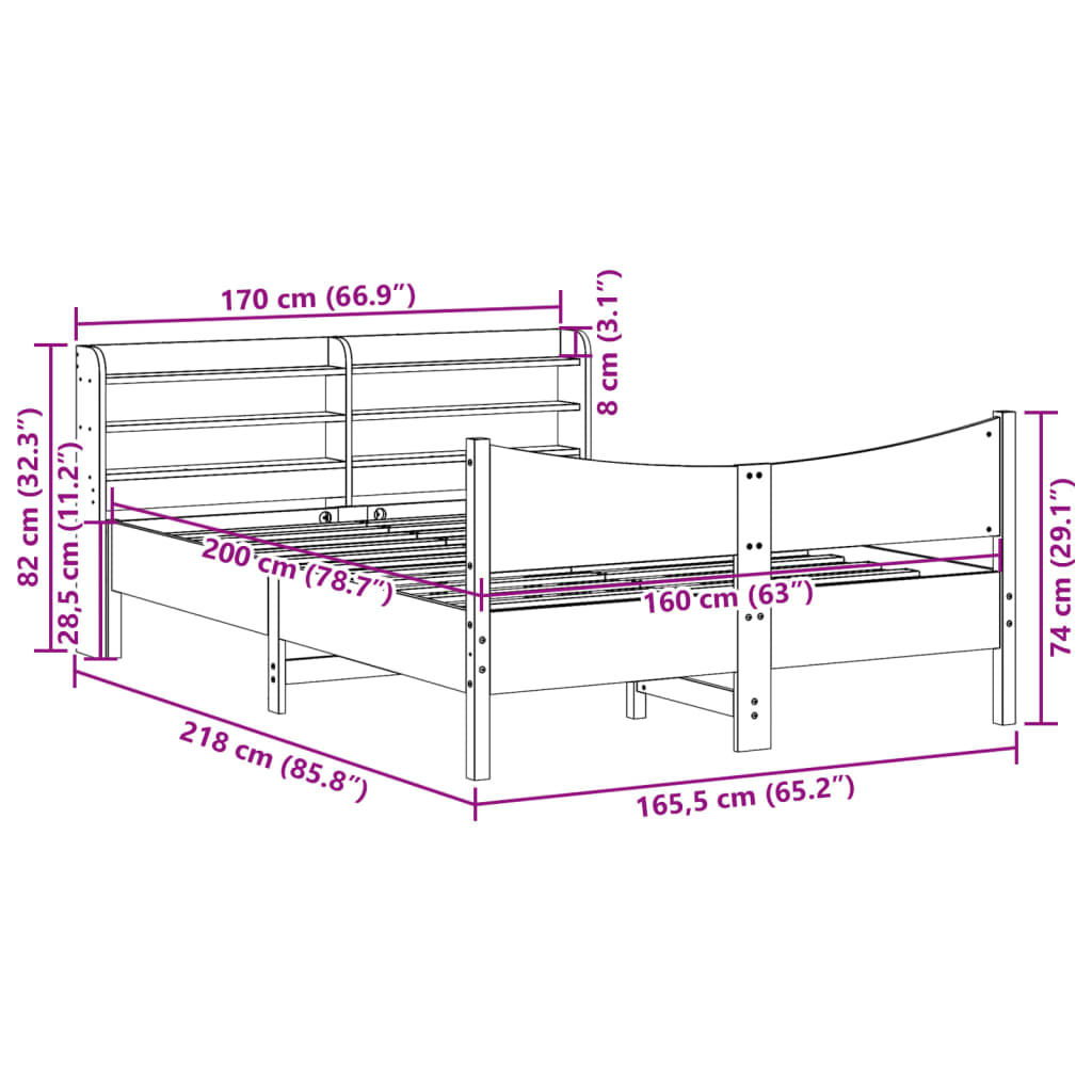 Estrutura de cama com cabeceira 160x200 cm pinho maciço branco