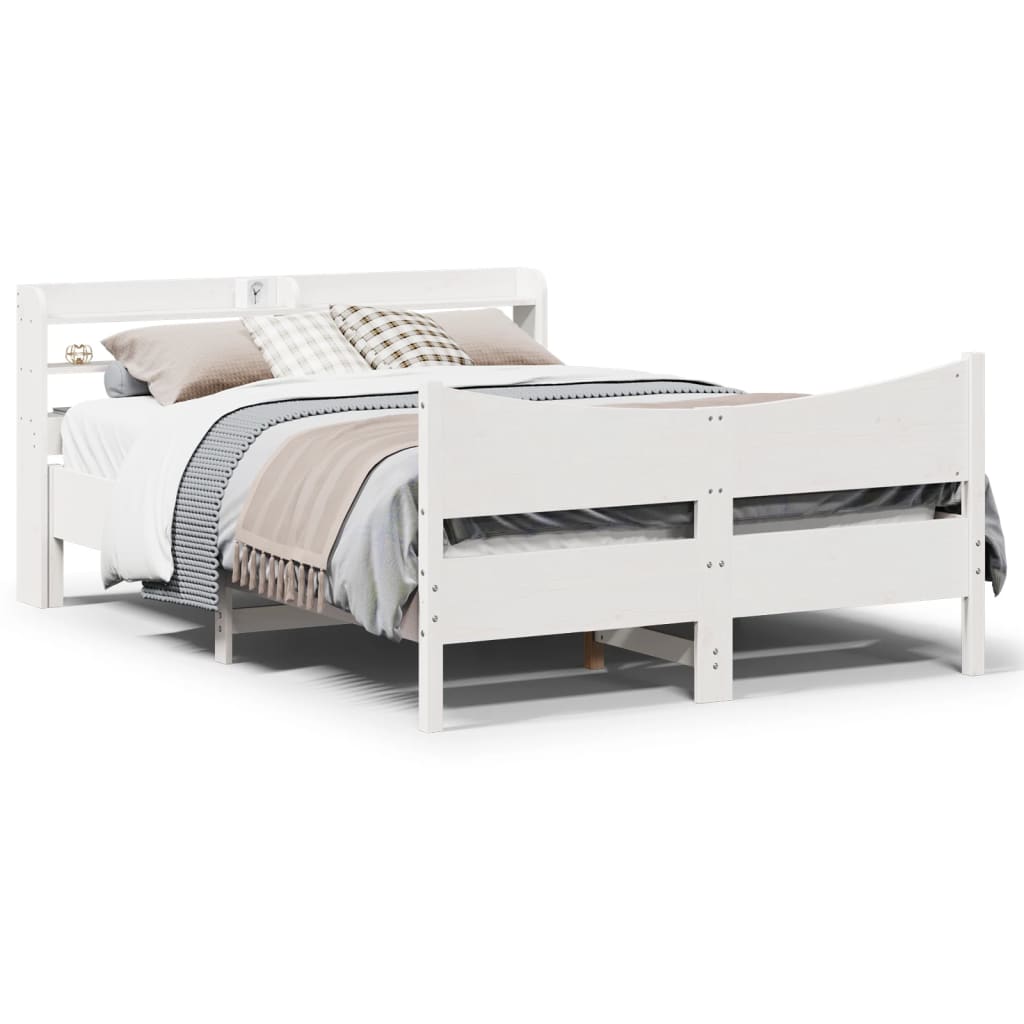 Estrutura de cama com cabeceira 160x200 cm pinho maciço branco