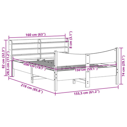 Estrutura de cama c/ cabeceira 150x200 cm pinho maciço branco